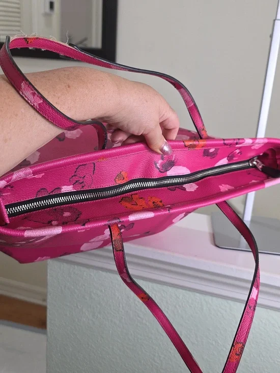 COACH F35161 PINK FLORAL/Silvertone Street Zip Tote Project Bag FAIR - Picture 15 of 17
